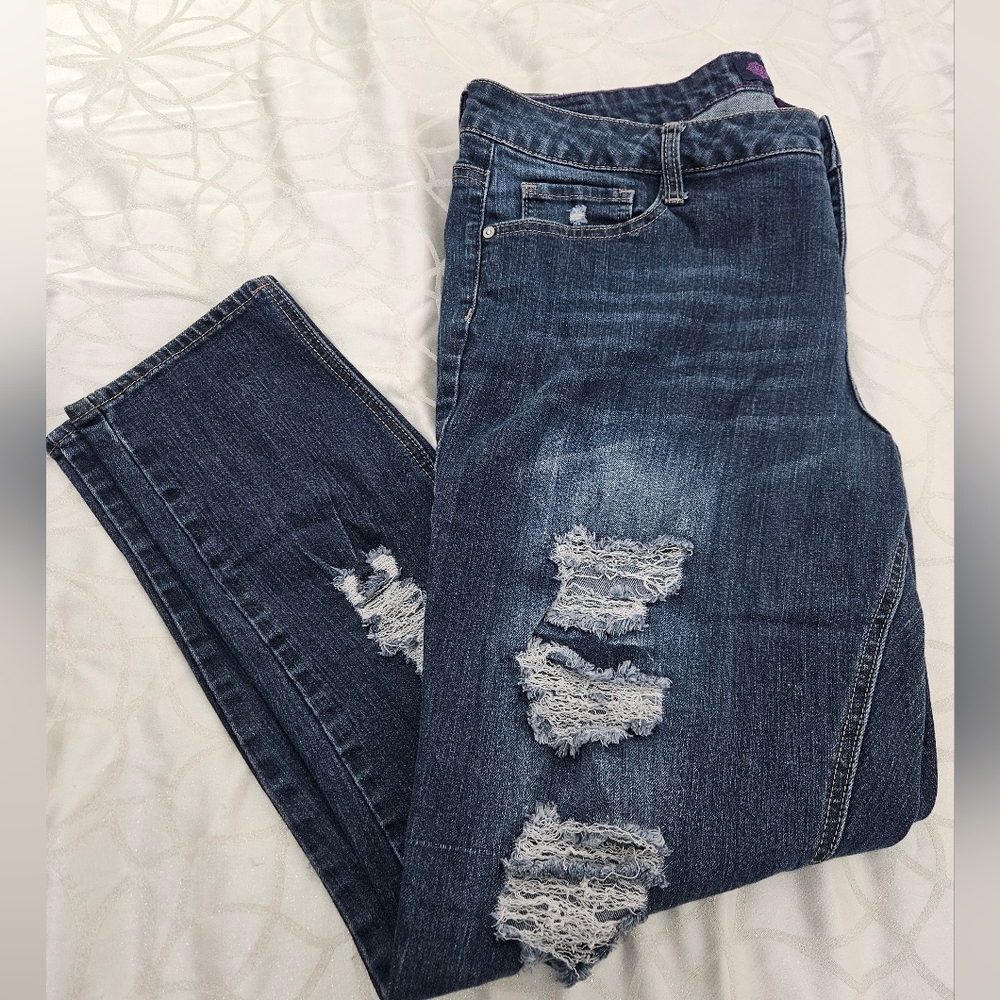 HYDRAULIC Inner Beauty Denim Distressed Jeans Mid Rise Skinny Size 18
